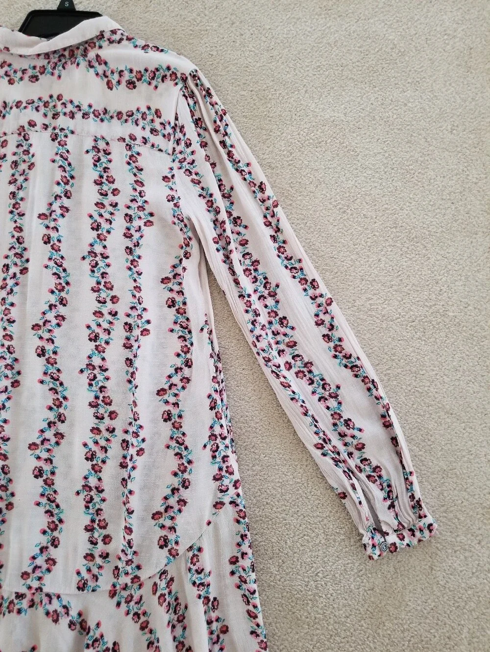 Free People Slubby Crinkle Drop Waist Floral Button Up Shirt Dress Size M